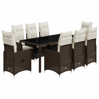 Set Bistrò da Giardino 9 pz con Cuscini in Polyrattan Marrone - homemem39