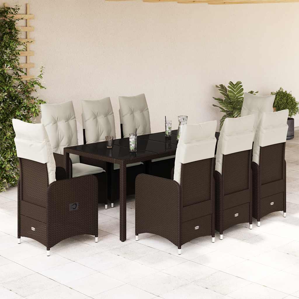 Set Bistrò da Giardino 9 pz con Cuscini in Polyrattan Marrone - homemem39