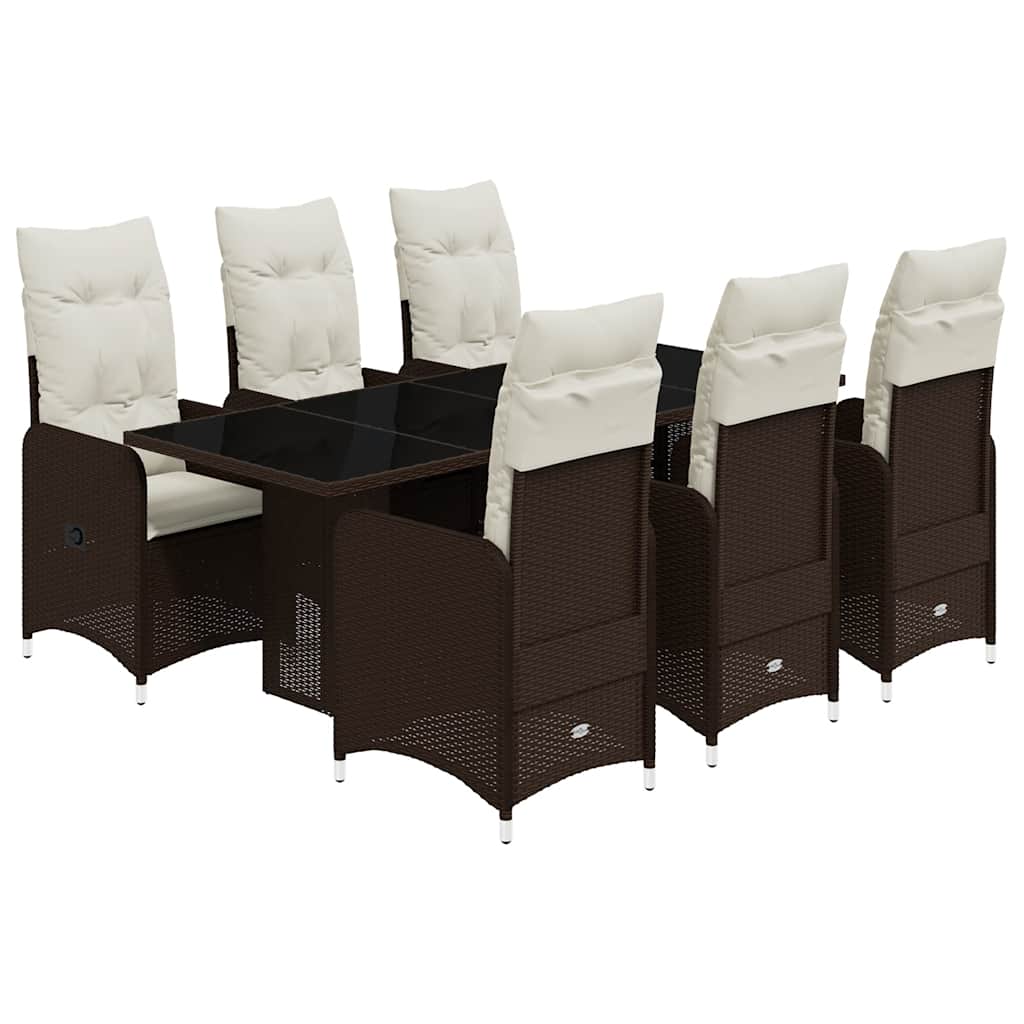 Set Bistrò da Giardino 7 pz con Cuscini in Polyrattan Marrone | homemem39