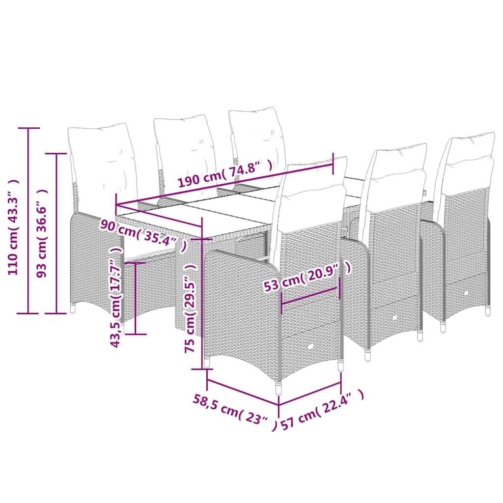 Set Bistrò da Giardino 7 pz con Cuscini in Polyrattan Marrone | homemem39