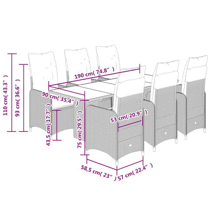 Set Bistrò da Giardino 7 pz con Cuscini in Polyrattan Marrone | homemem39