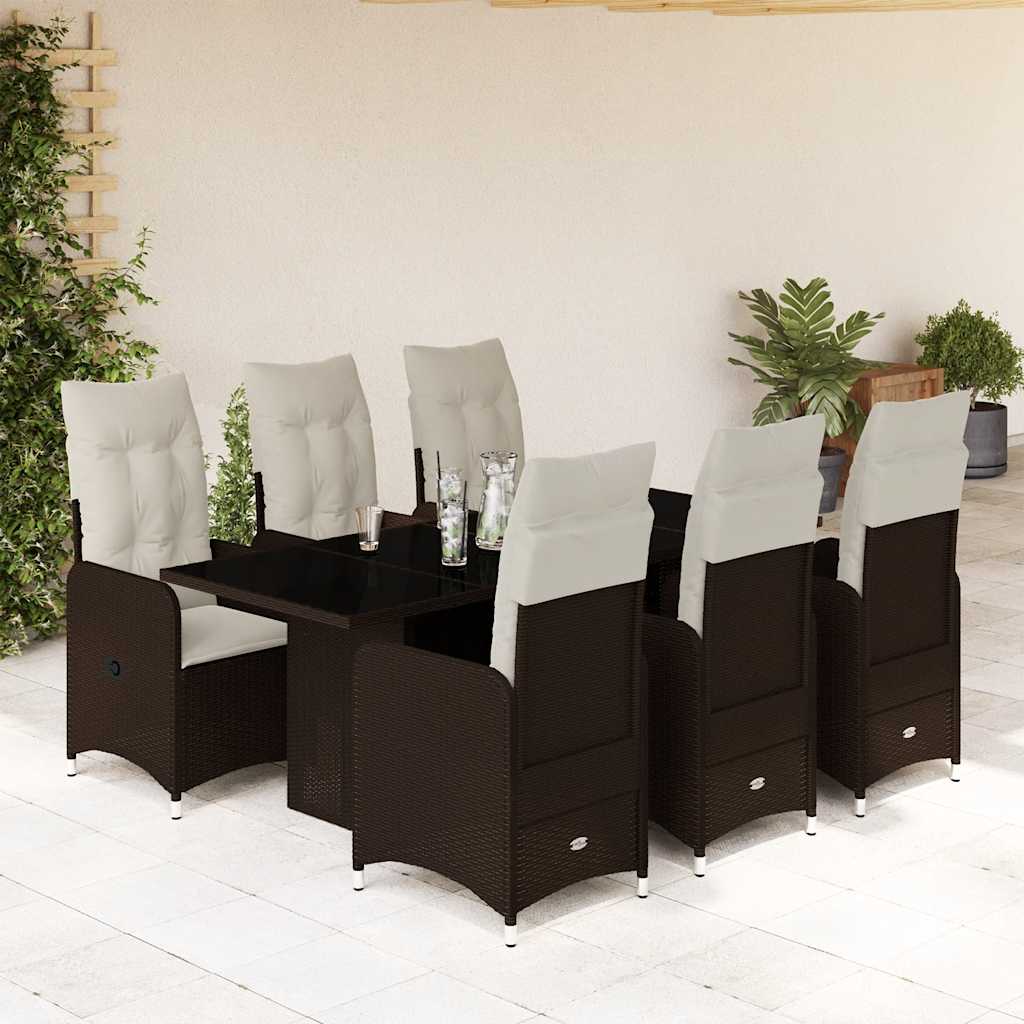 Set Bistrò da Giardino 7 pz con Cuscini in Polyrattan Marrone | homemem39