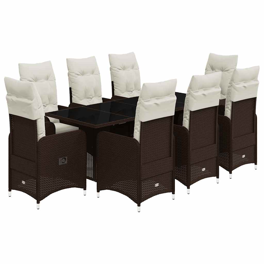 Set Bistrò da Giardino 9 pz con Cuscini in Polyrattan Marrone | homemem39