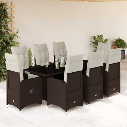 Set Bistrò da Giardino 9 pz con Cuscini in Polyrattan Marrone | homemem39