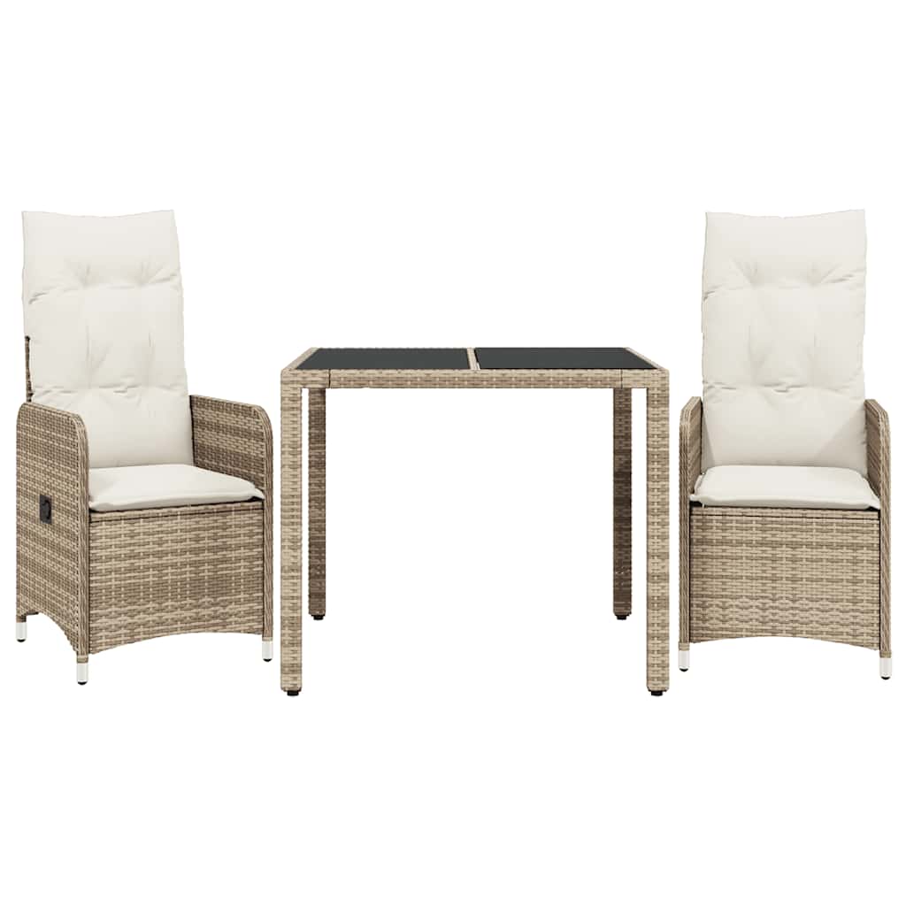 Set da Bistrò da Giardino 3 pz con Cuscini Beige in Polyrattan - homemem39