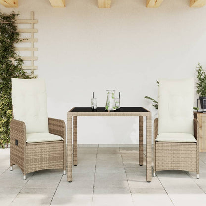 Set da Bistrò da Giardino 3 pz con Cuscini Beige in Polyrattan