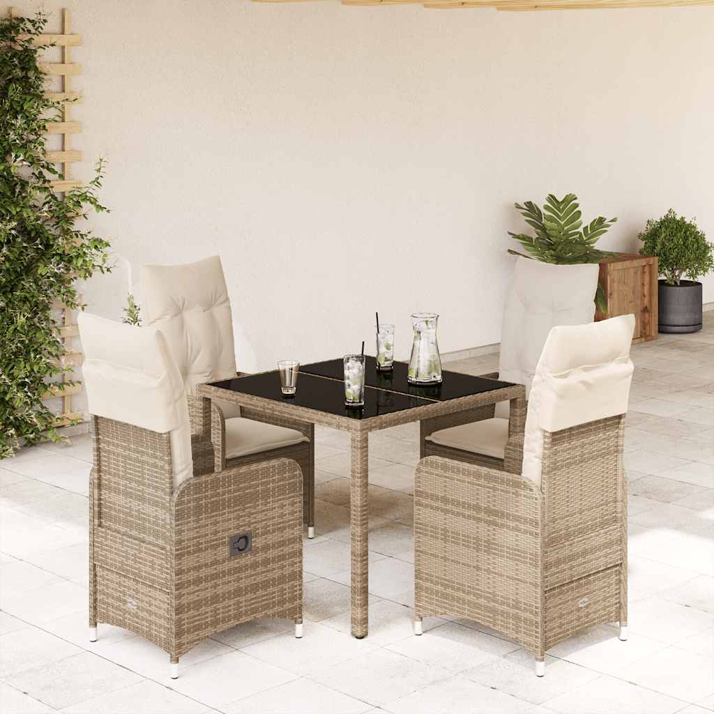Set da Bistrò da Giardino 5 pz con Cuscini Beige in Polyrattan - homemem39