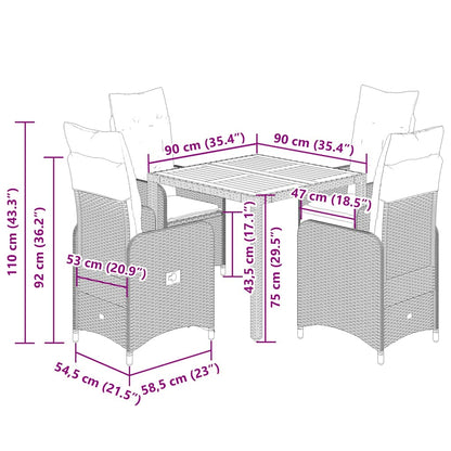 Set da Bistrò da Giardino 5 pz con Cuscini Beige in Polyrattan - homemem39