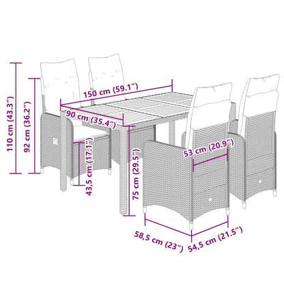 Set da Bistrò da Giardino 5 pz con Cuscini Beige in Polyrattan - homemem39