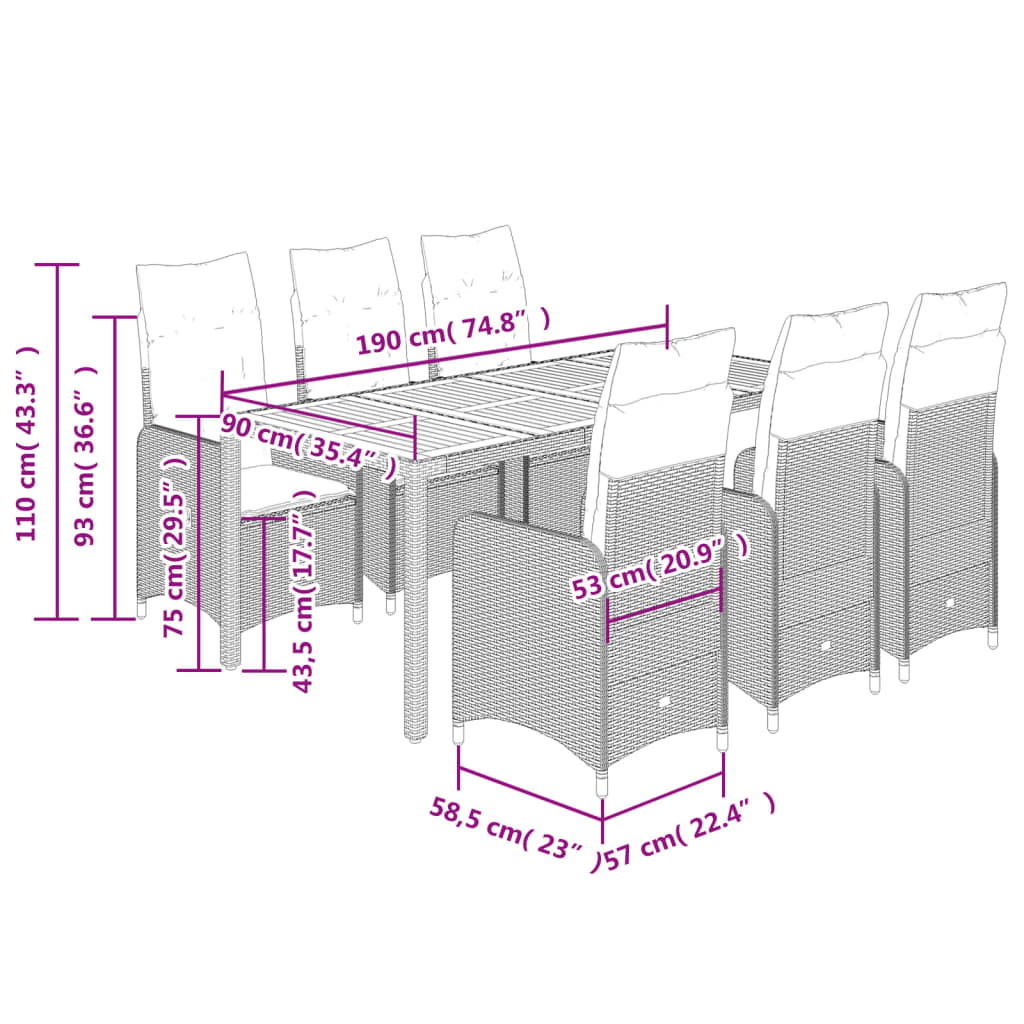 Set da Bistrò da Giardino 7 pz con Cuscini Beige in Polyrattan