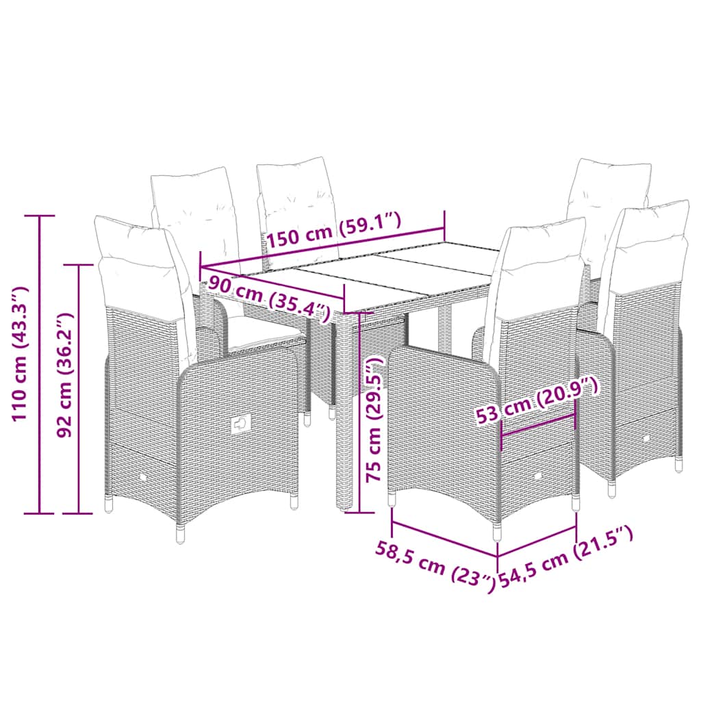 Set da Bistrò da Giardino 7 pz con Cuscini Beige in Polyrattan - homemem39