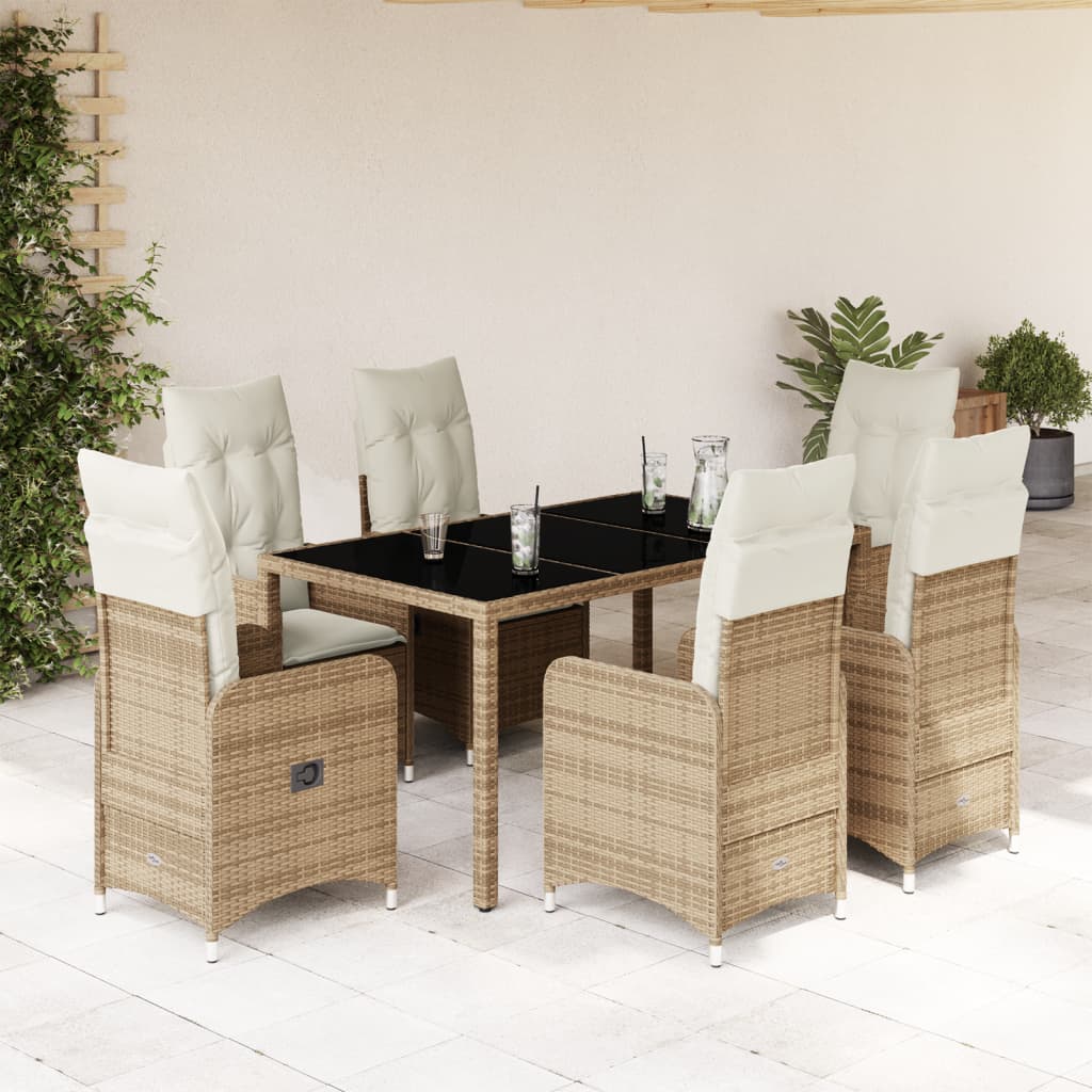 Set da Bistrò da Giardino 7 pz con Cuscini Beige in Polyrattan