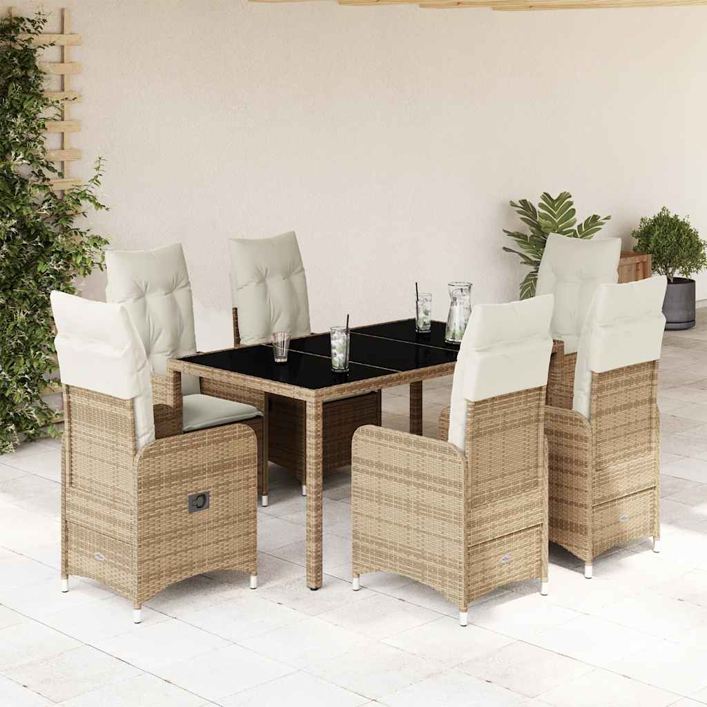 Set da Bistrò da Giardino 7 pz con Cuscini Beige in Polyrattan - homemem39