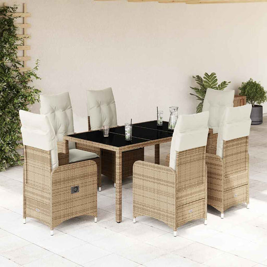 Set da Bistrò da Giardino 7 pz con Cuscini Beige in Polyrattan - homemem39