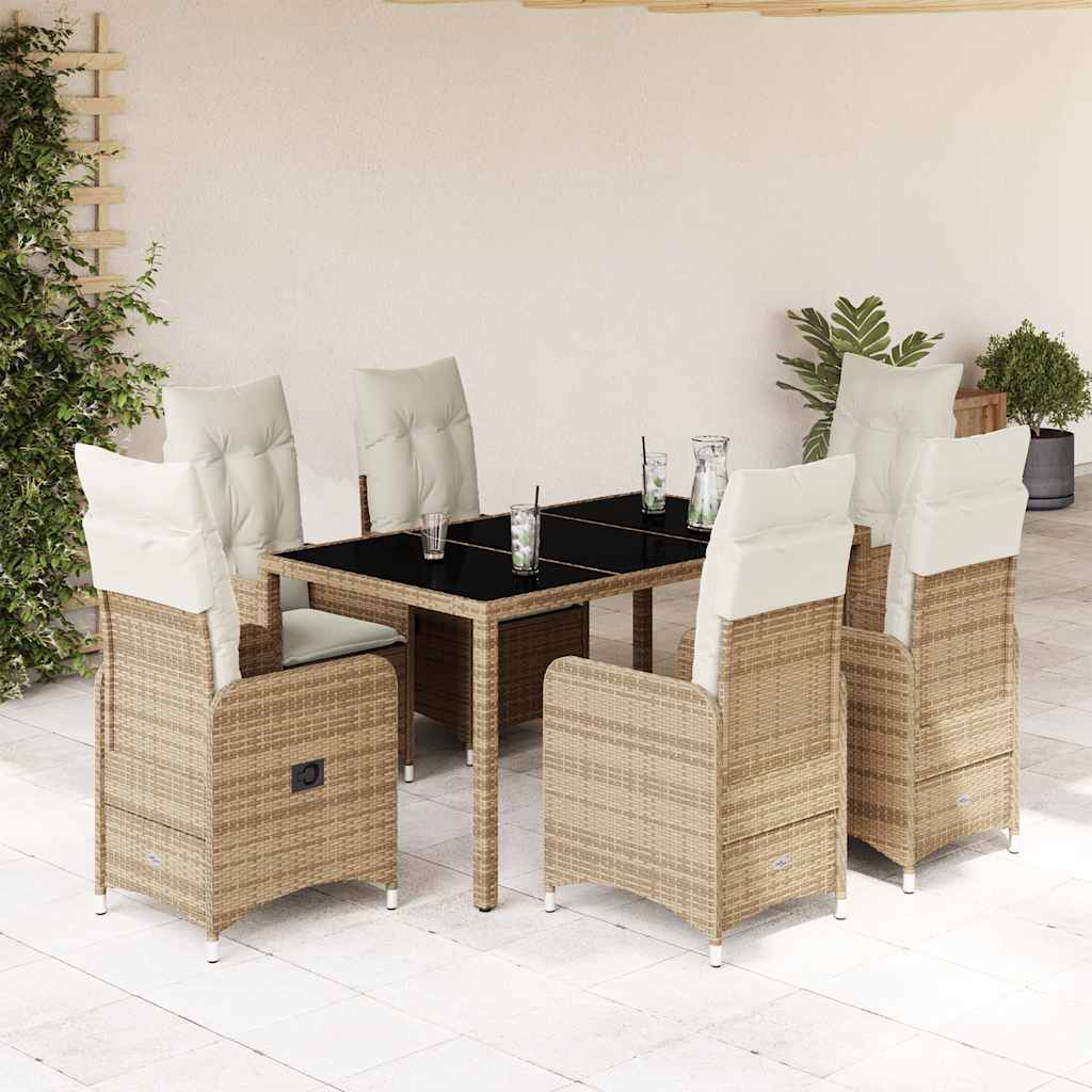 Set da Bistrò da Giardino 7 pz con Cuscini Beige in Polyrattan | homemem39