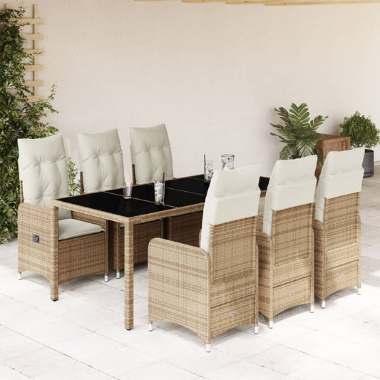 Set da Bistrò da Giardino 7 pz con Cuscini Beige in Polyrattan