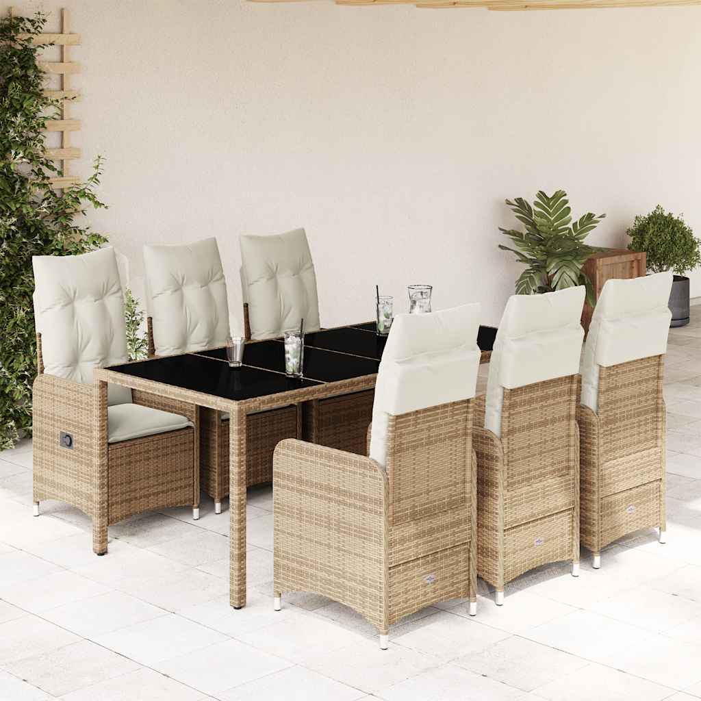 Set da Bistrò da Giardino 7 pz con Cuscini Beige in Polyrattan - homemem39