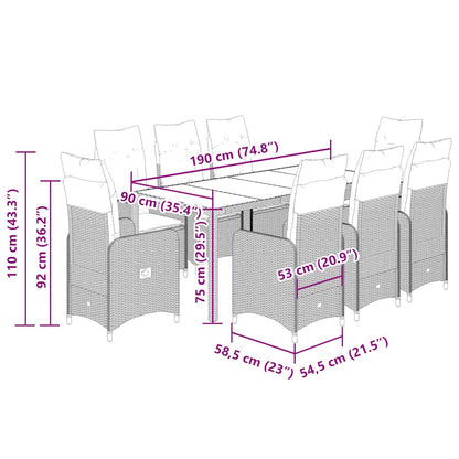 Set da Bistrò da Giardino 9 pz con Cuscini Beige in Polyrattan - homemem39