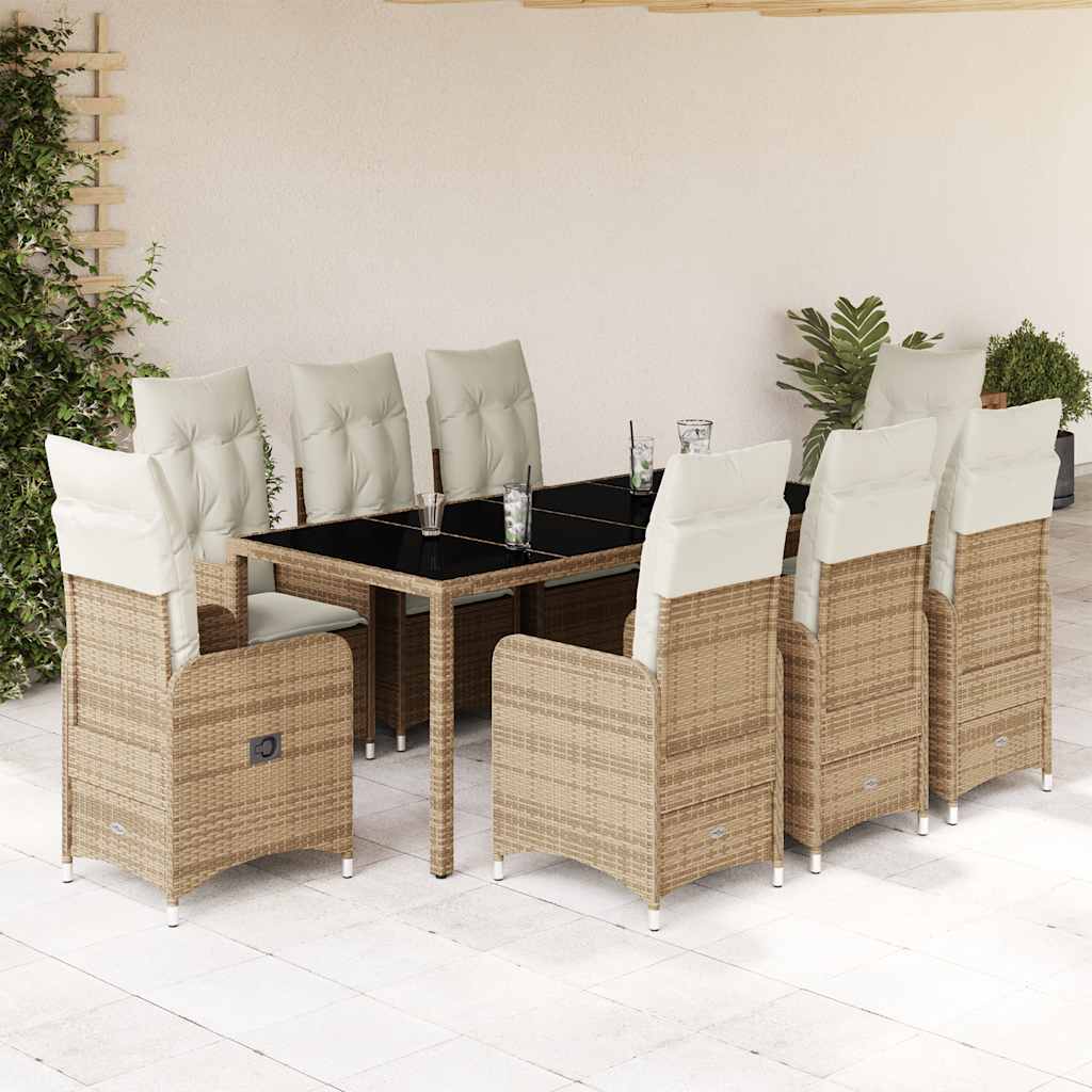 Set da Bistrò da Giardino 9 pz con Cuscini Beige in Polyrattan - homemem39