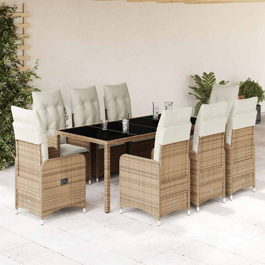 Set da Bistrò da Giardino 9 pz con Cuscini Beige in Polyrattan - homemem39