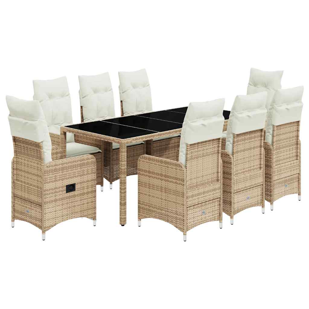 Set da Bistrò da Giardino 9 pz con Cuscini Beige in Polyrattan - homemem39