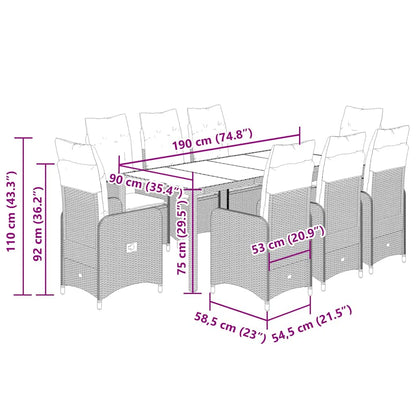 Set da Bistrò da Giardino 9 pz con Cuscini Beige in Polyrattan - homemem39