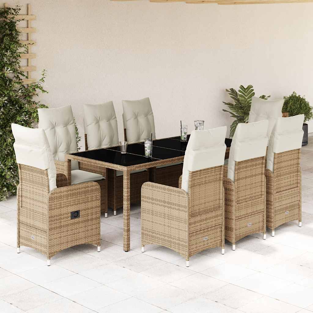 Set da Bistrò da Giardino 9 pz con Cuscini Beige in Polyrattan - homemem39