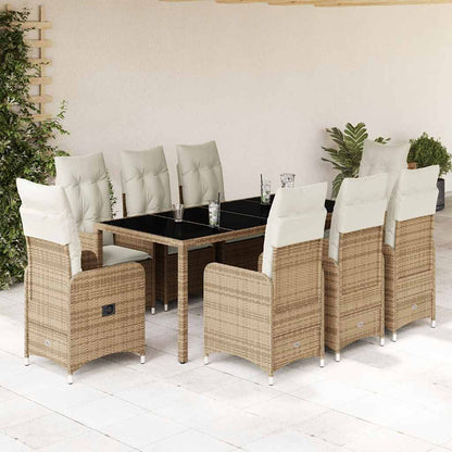 Set da Bistrò da Giardino 9 pz con Cuscini Beige in Polyrattan - homemem39