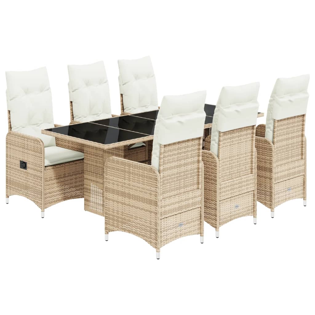 Set da Bistrò da Giardino 7 pz con Cuscini Beige in Polyrattan