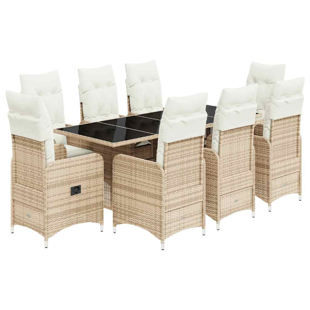 Set da Bistrò da Giardino 9 pz con Cuscini Beige in Polyrattan | homemem39
