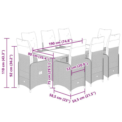 Set da Bistrò da Giardino 9 pz con Cuscini Beige in Polyrattan - homemem39