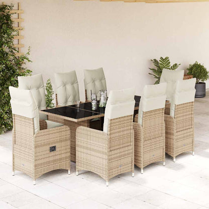 Set da Bistrò da Giardino 9 pz con Cuscini Beige in Polyrattan - homemem39