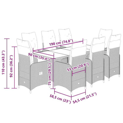 Set da Bistrò da Giardino 9 pz con Cuscini Beige in Polyrattan - homemem39