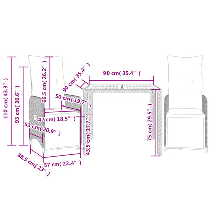 Set Bistrò da Giardino 3 pz con Cuscini in Polyrattan Nero