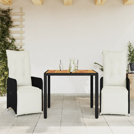 Set Bistrò da Giardino 3 pz con Cuscini in Polyrattan Nero