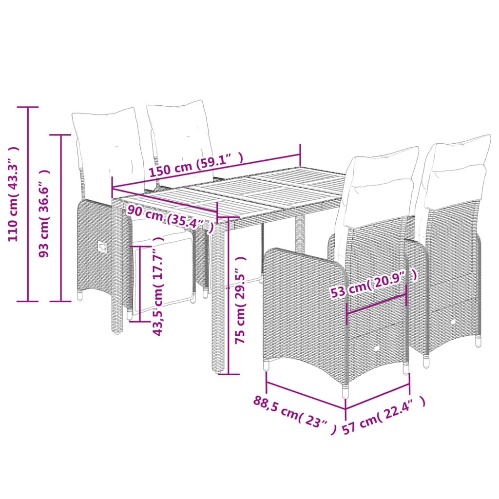 Set Bistrò da Giardino 5 pz con Cuscini in Polyrattan Nero | homemem39