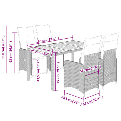 Set Bistrò da Giardino 5 pz con Cuscini in Polyrattan Nero | homemem39