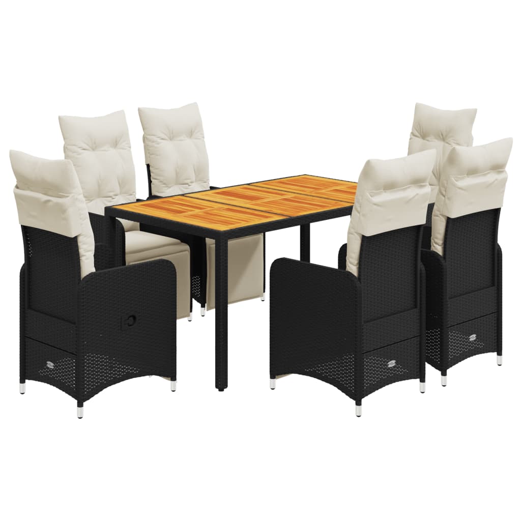 Set da Bistrò da Giardino 7 pz con Cuscini Nero in Polyrattan | homemem39