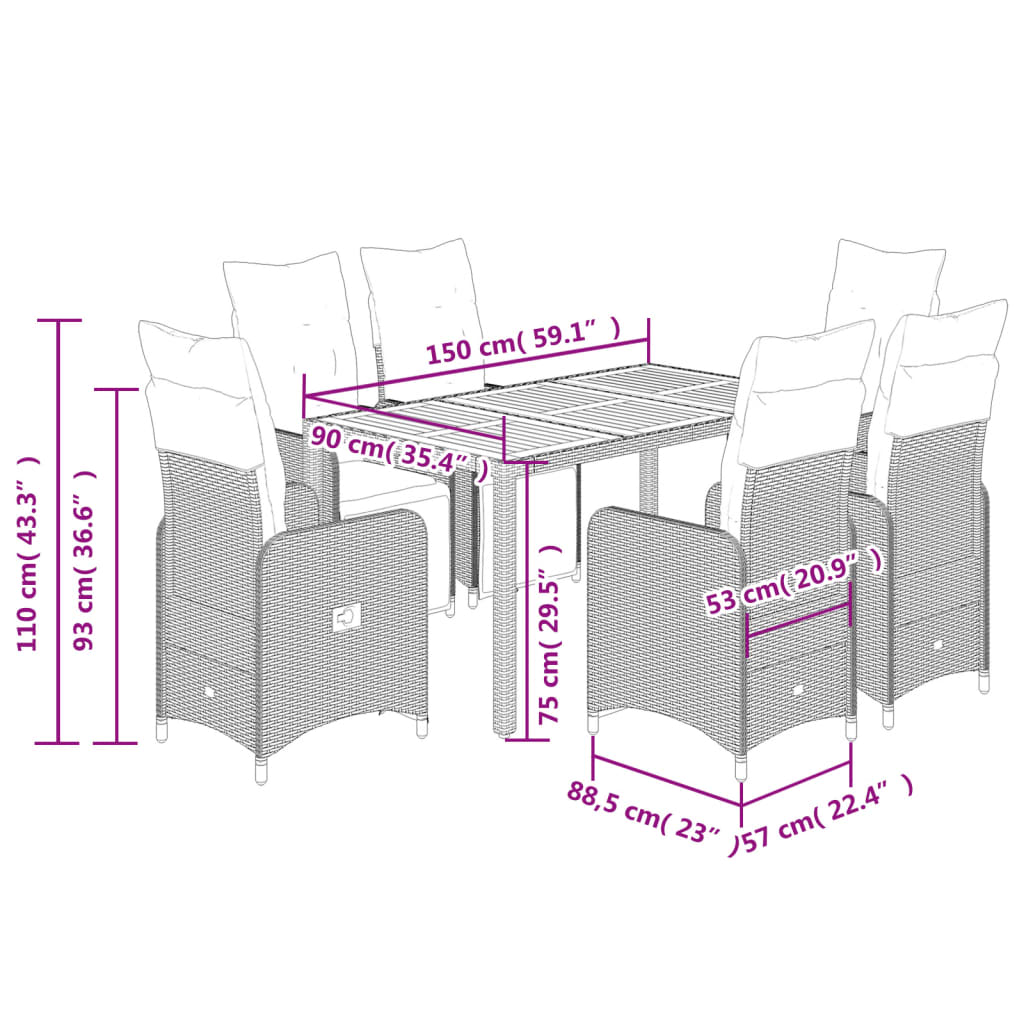 Set da Bistrò da Giardino 7 pz con Cuscini Nero in Polyrattan - homemem39