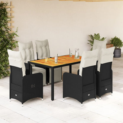 Set da Bistrò da Giardino 7 pz con Cuscini Nero in Polyrattan | homemem39