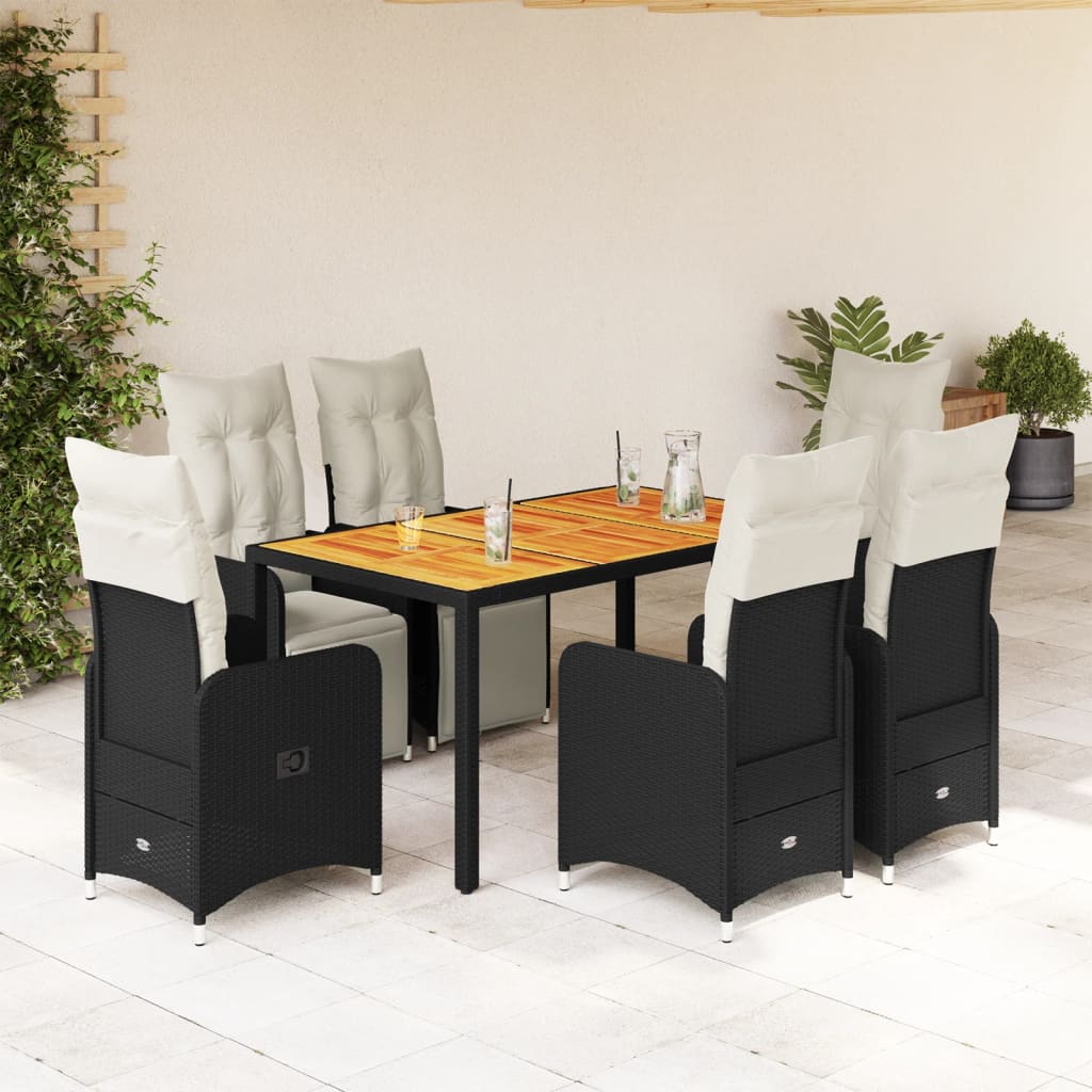 Set da Bistrò da Giardino 7 pz con Cuscini Nero in Polyrattan - homemem39