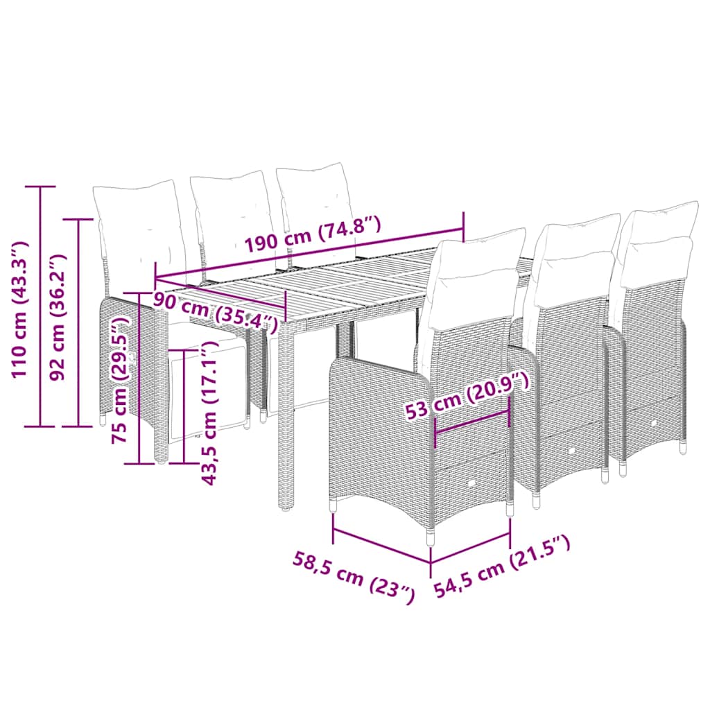 Set da Bistrò da Giardino 7 pz con Cuscini Nero in Polyrattan - homemem39