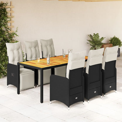 Set da Bistrò da Giardino 7 pz con Cuscini Nero in Polyrattan