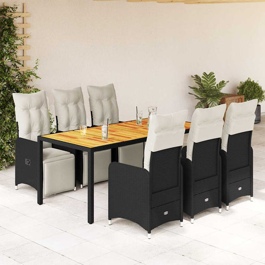 Set da Bistrò da Giardino 7 pz con Cuscini Nero in Polyrattan - homemem39