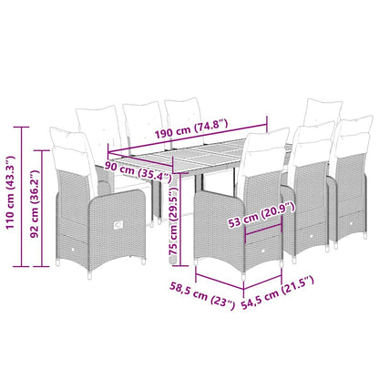 Set Bistrò da Giardino 9 pz con Cuscini in Polyrattan Nero - homemem39