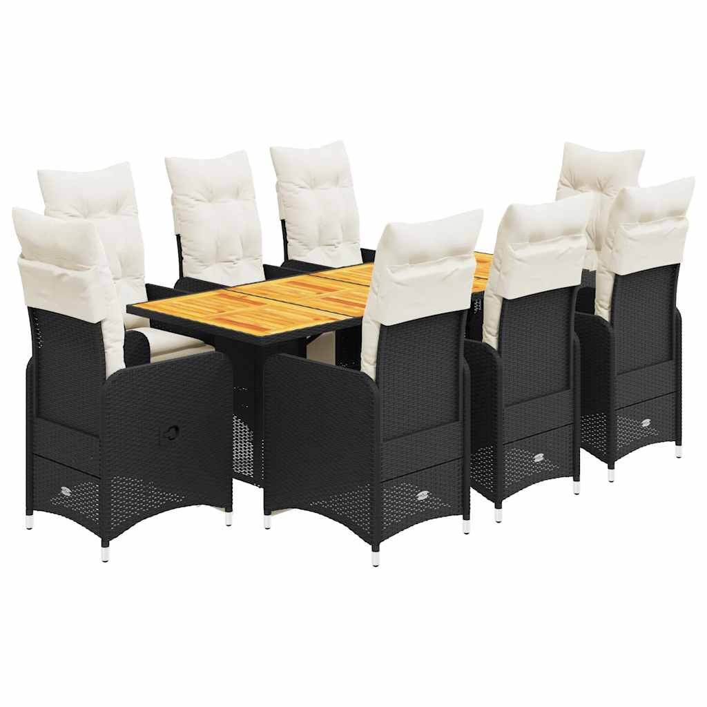 Set Bistrò da Giardino 9 pz con Cuscini in Polyrattan Nero | homemem39