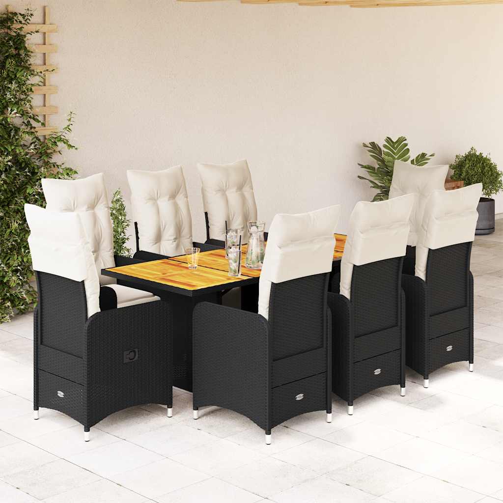 Set Bistrò da Giardino 9 pz con Cuscini in Polyrattan Nero | homemem39