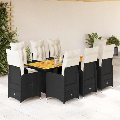 Set Bistrò da Giardino 9 pz con Cuscini in Polyrattan Nero | homemem39