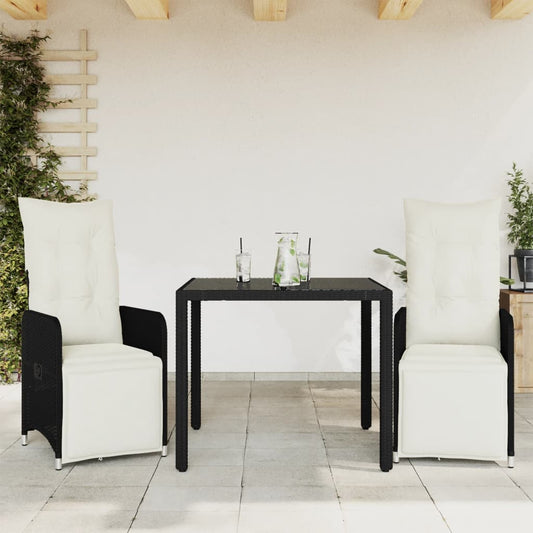 Set Bistrò da Giardino 3 pz con Cuscini in Polyrattan Nero