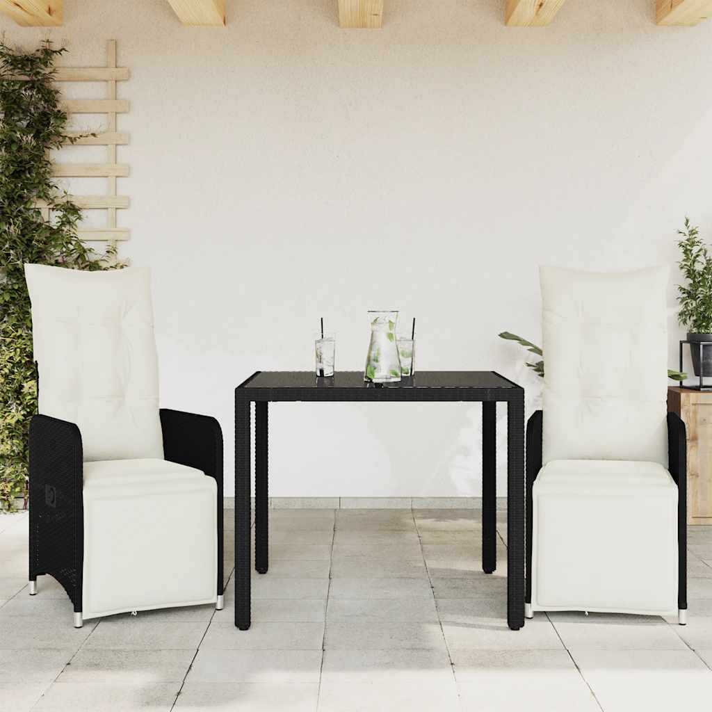 Set Bistrò da Giardino 3 pz con Cuscini in Polyrattan Nero - homemem39